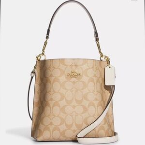 Coach Mollie Bucket Bag 22 In Signature Canvas- Gold/Light Khaki Chalk